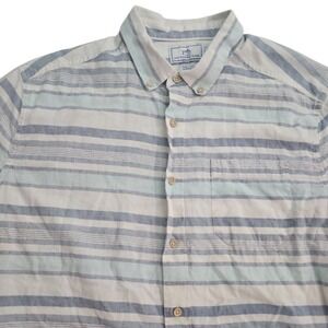 Southern Tide Blue & White Striped Linen‎ Blend Lightweight Shirt Mens Large